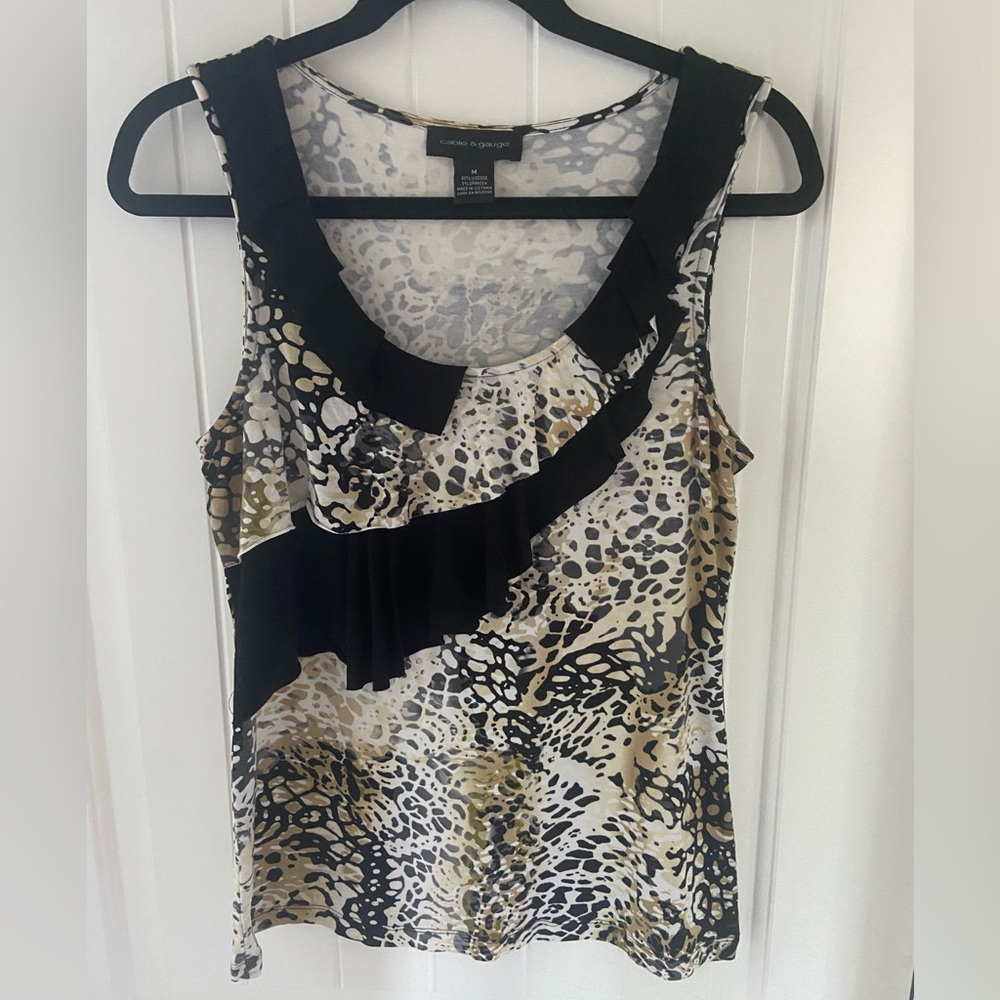 Cable & Gauge Leopard Print layered Sleeveless Top with black accents size M